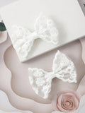 2 Piece Bowknot Lace Hair Clips White