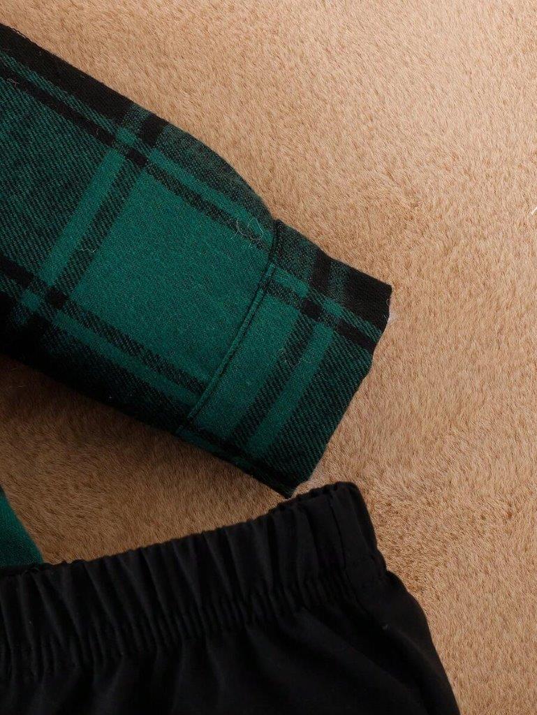 Baby Green Plaid Shirt With Pants Set