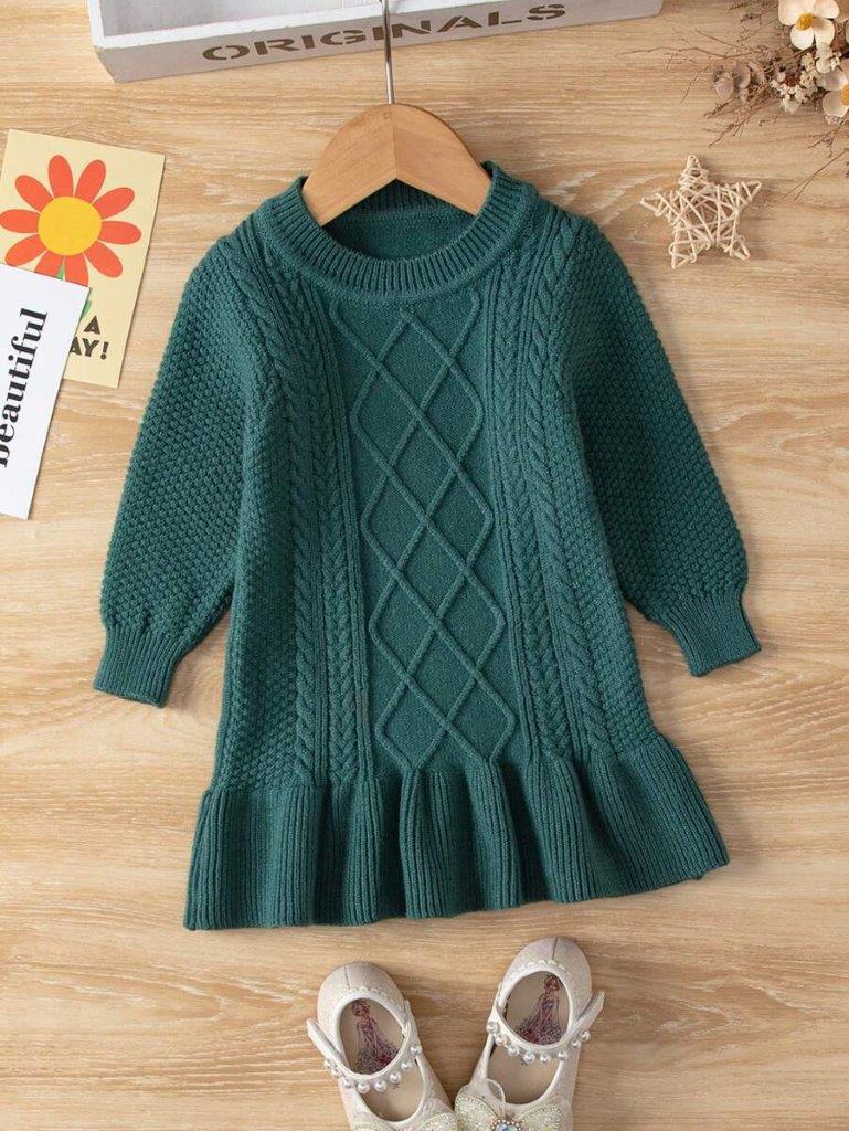 Baby Green Cable Knitted Dress