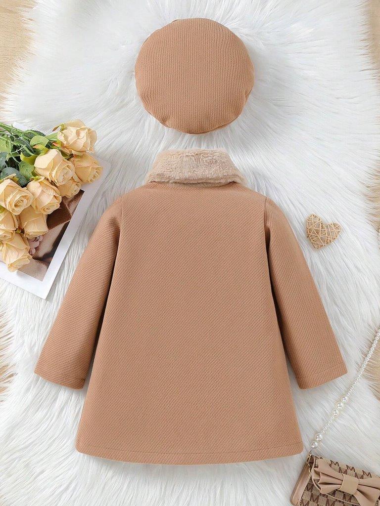 Toddler Girls Brown Woolen Coat With Hat