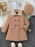 Toddler Girls Brown Woolen Coat With Hat