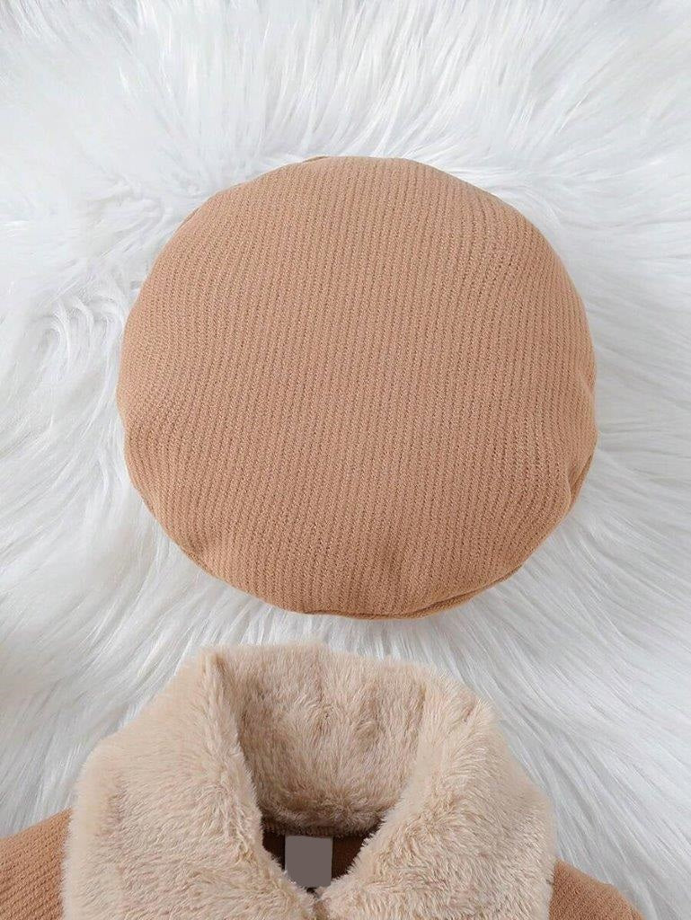 Toddler Girls Brown Woolen Coat With Hat