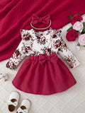 Baby Floral Print Side Bow Dress Set