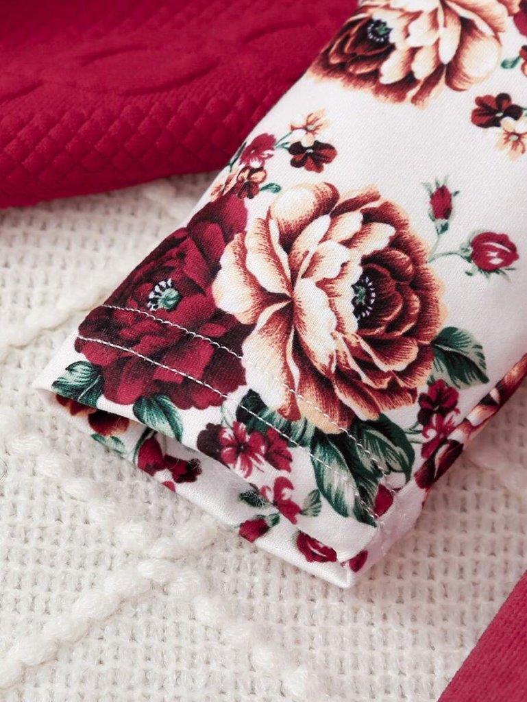 Baby Floral Print Side Bow Dress Set
