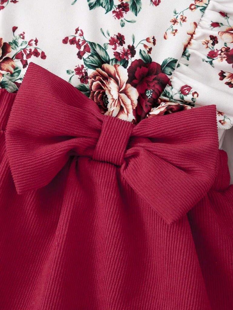 Baby Floral Print Side Bow Dress Set