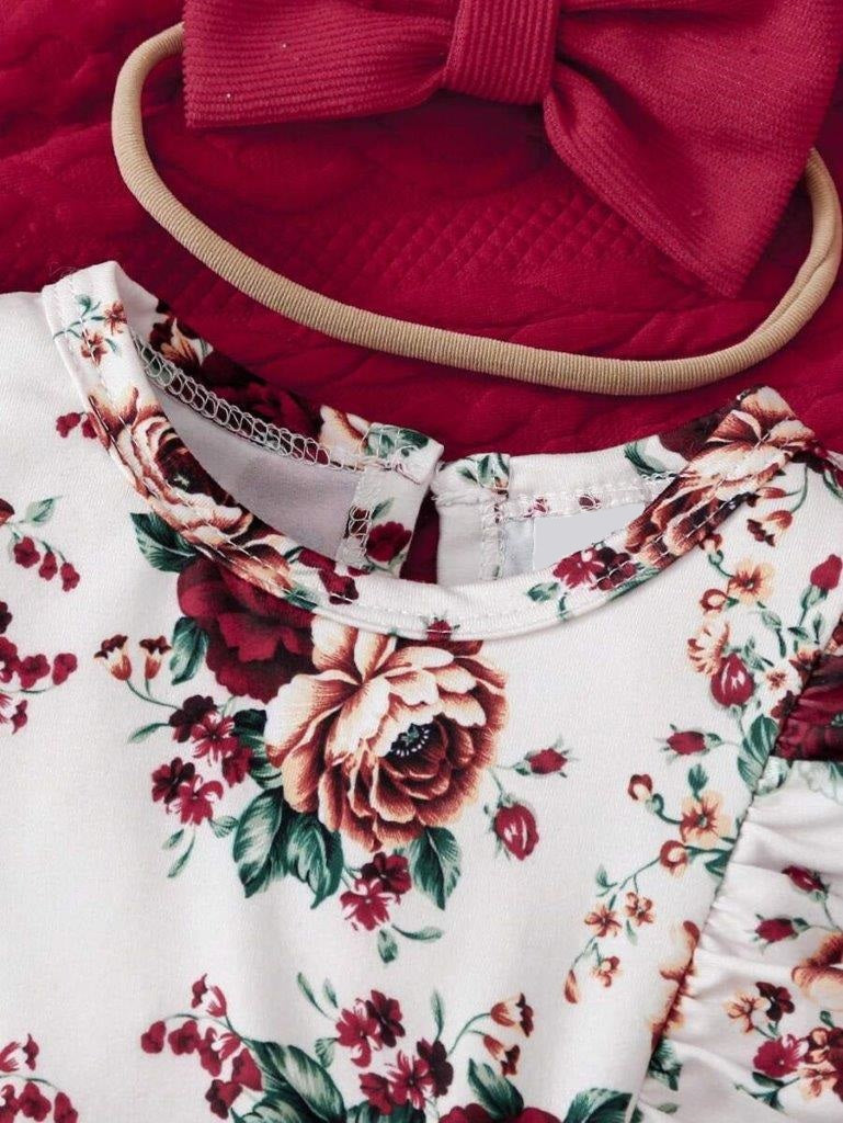 Baby Floral Print Side Bow Dress Set