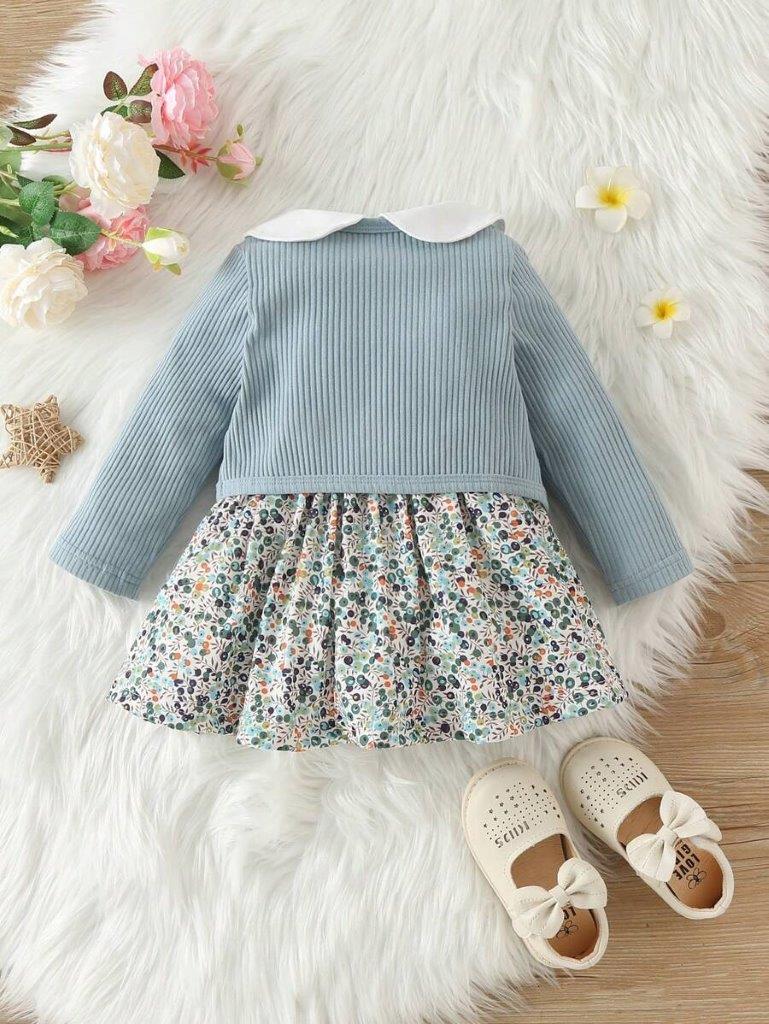 Baby Floral Peter Pan Color 2 Piece Dress Set