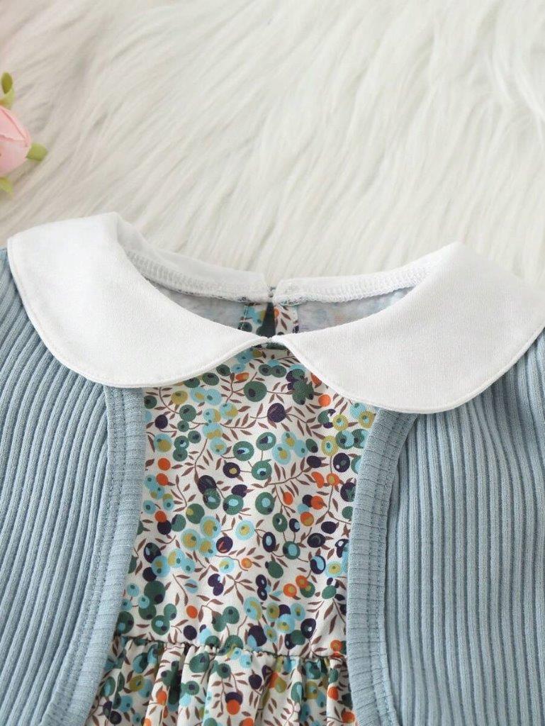 Baby Floral Peter Pan Color 2 Piece Dress Set