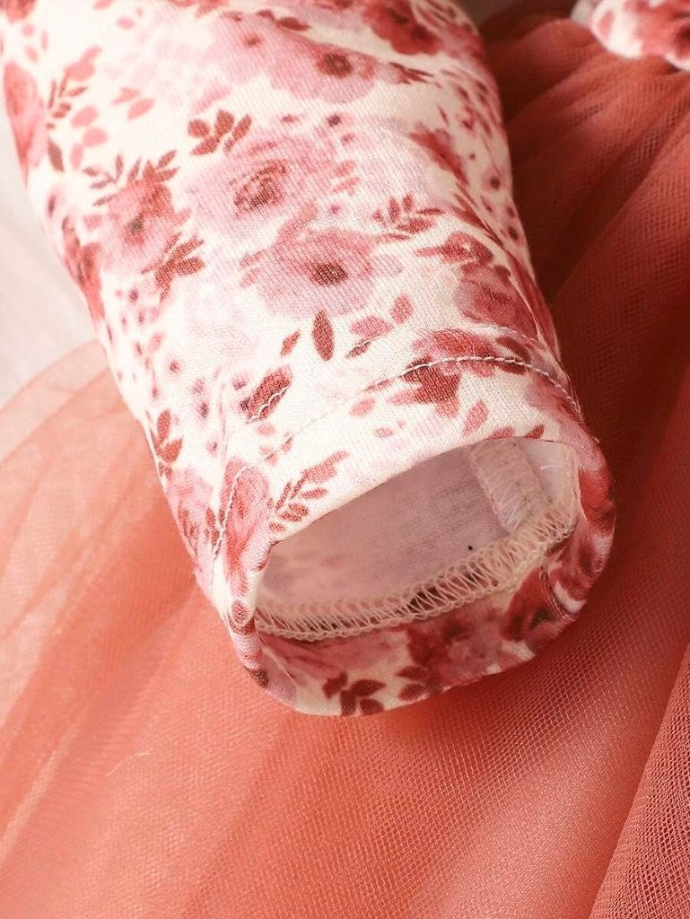 Baby Floral Print Belted Dress With Headband