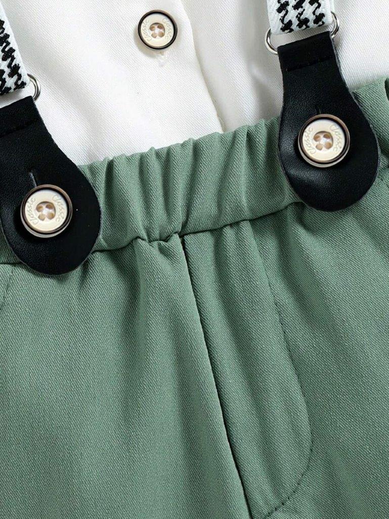 Baby 3 Piece Green Bow Tie Long Sleeve Suspender Set