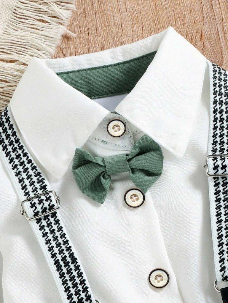 Baby 3 Piece Green Bow Tie Long Sleeve Suspender Set
