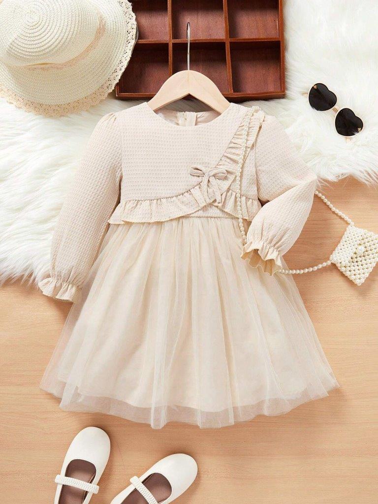 Toddler Girls Elegant Ruffle Trim Bow Dress