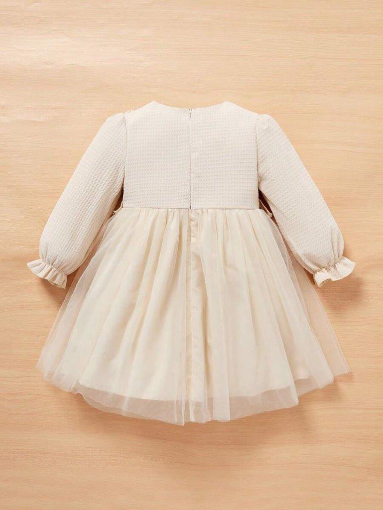 Toddler Girls Elegant Ruffle Trim Bow Dress