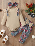 Baby Floral Ruffle Trim Bodysuit And Pants Set