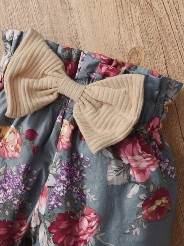 Baby Floral Ruffle Trim Bodysuit And Pants Set