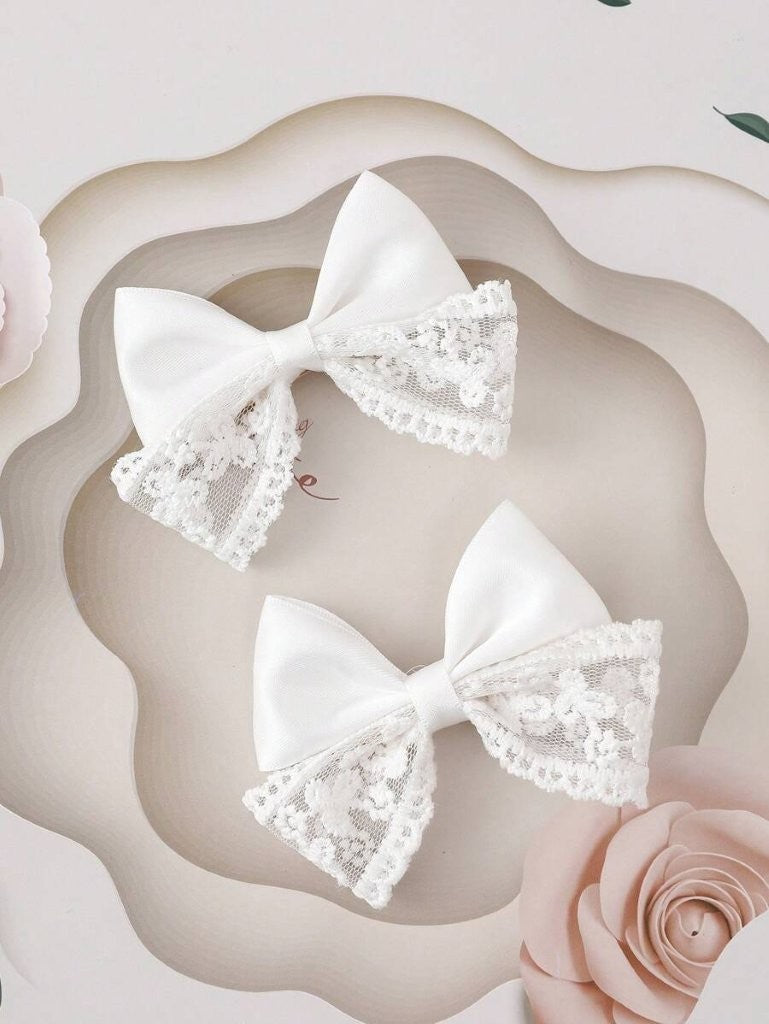 2 Piece Bowknot Design Hair Clips White