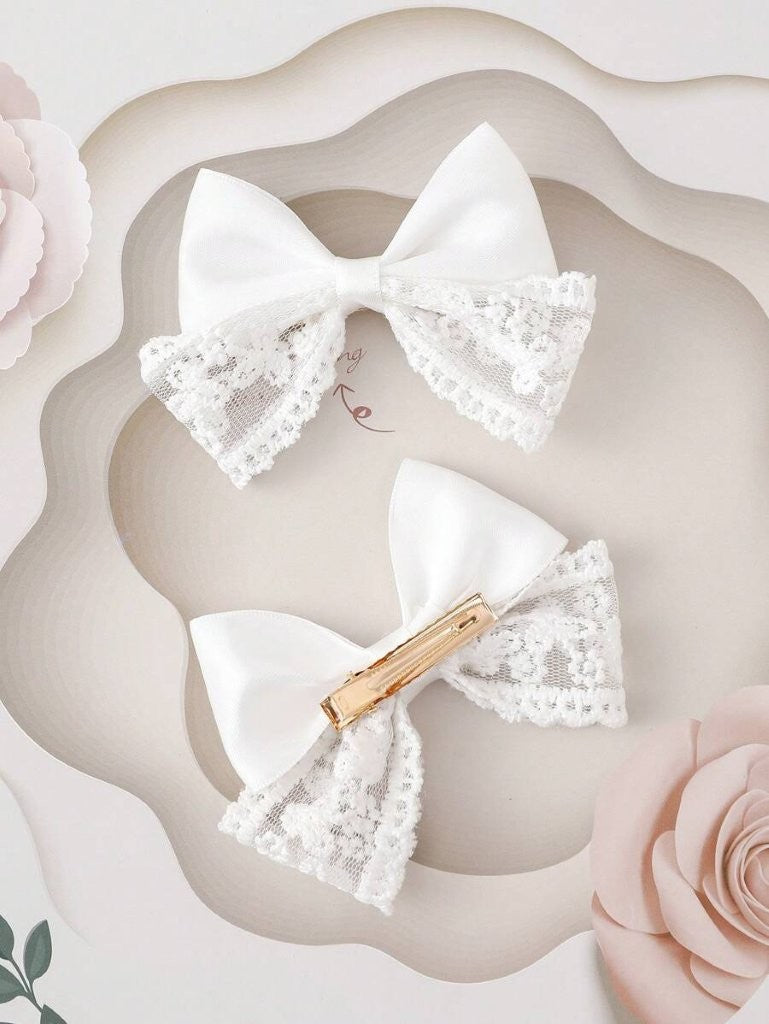 2 Piece Bowknot Design Hair Clips White