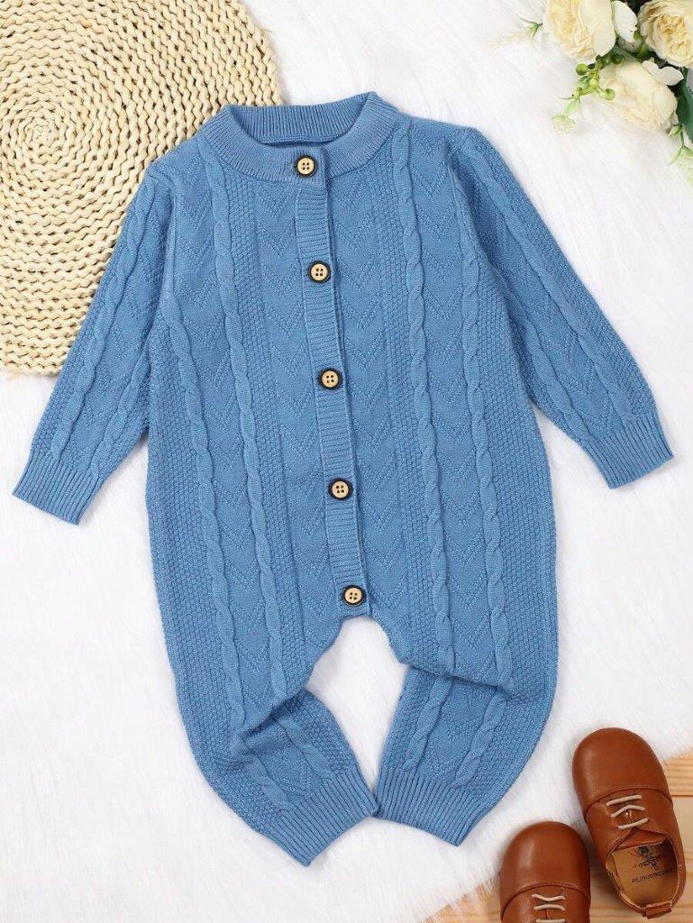 Baby Button Cable Knitted Jumpsuit