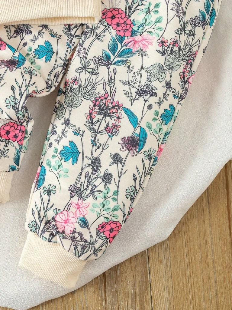 Baby Floral Rabbit Print Sweatshirt And Pants Set