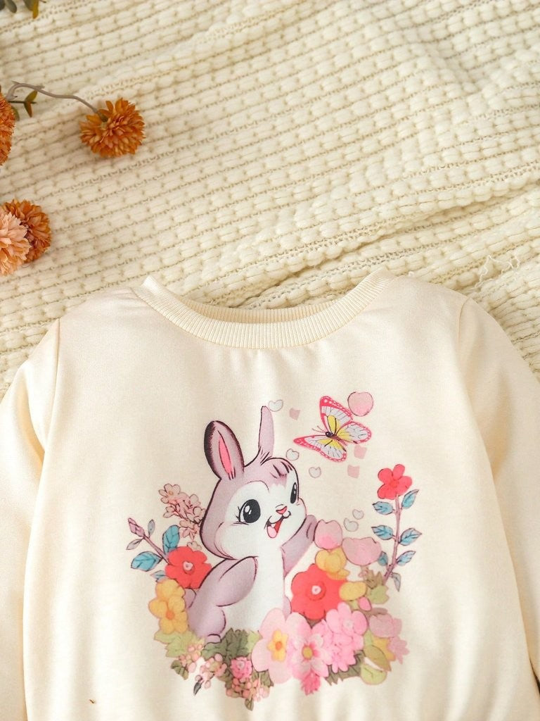 Baby Floral Rabbit Print Sweatshirt And Pants Set