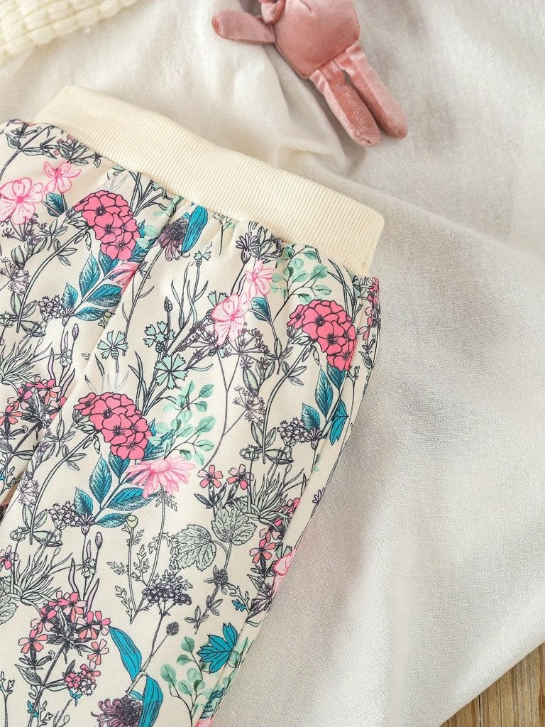 Baby Floral Rabbit Print Sweatshirt And Pants Set