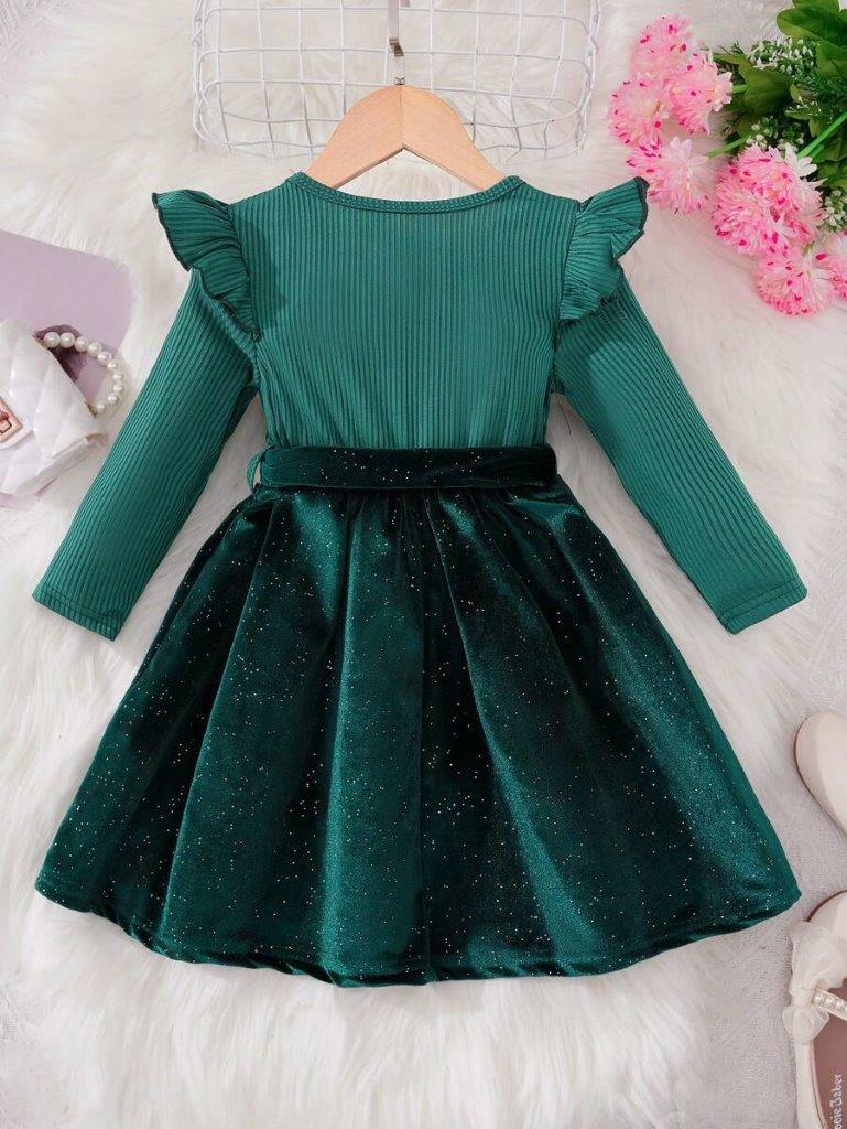 Toddler Girls Glitter Belted Dress