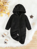 Baby Black Zipper Hooded Teddy Jumpsuit