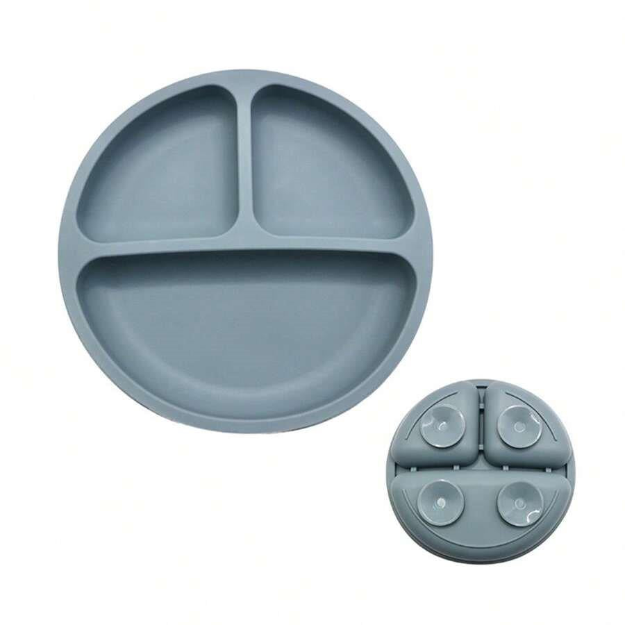 Baby Silicone Suction Feeding Plate Dusty Blue