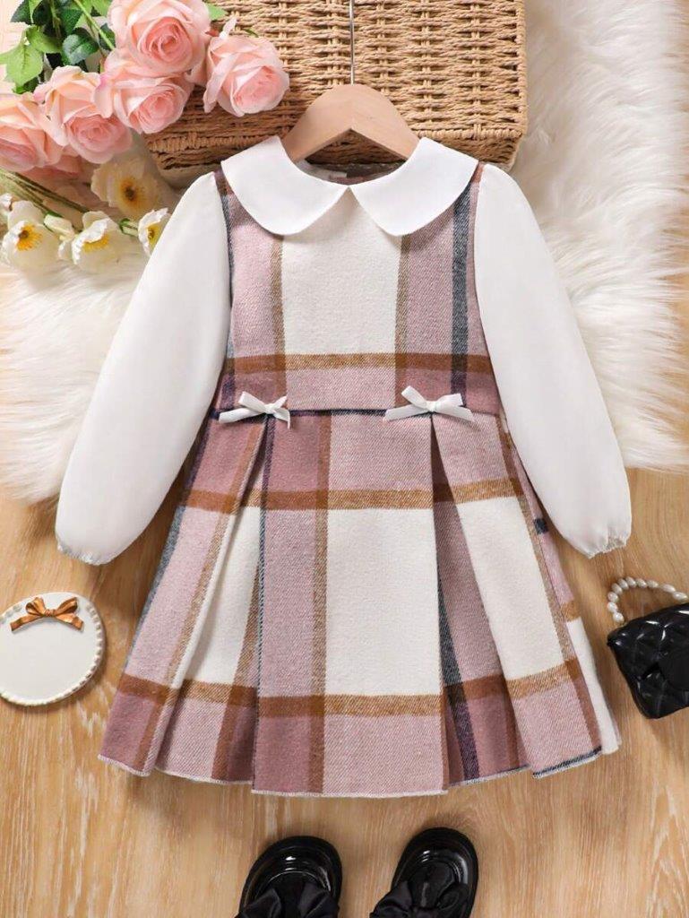 Toddler Girls Plaid Double Bow Dress