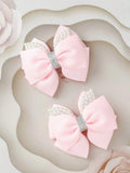 2 Piece Faux Pearl Hair Clips Set Light Pink