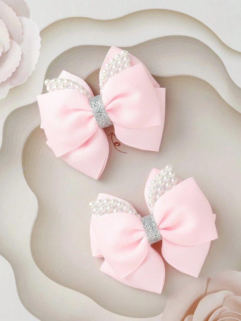 2 Piece Faux Pearl Hair Clips Set Light Pink