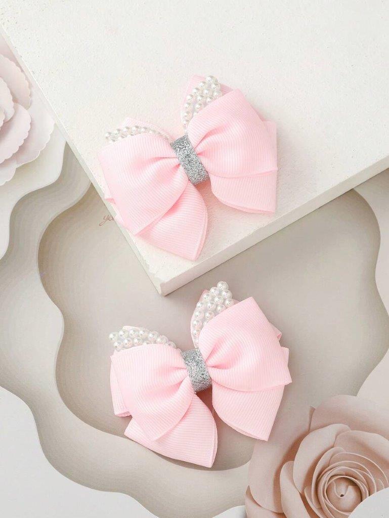 2 Piece Faux Pearl Hair Clips Set Light Pink