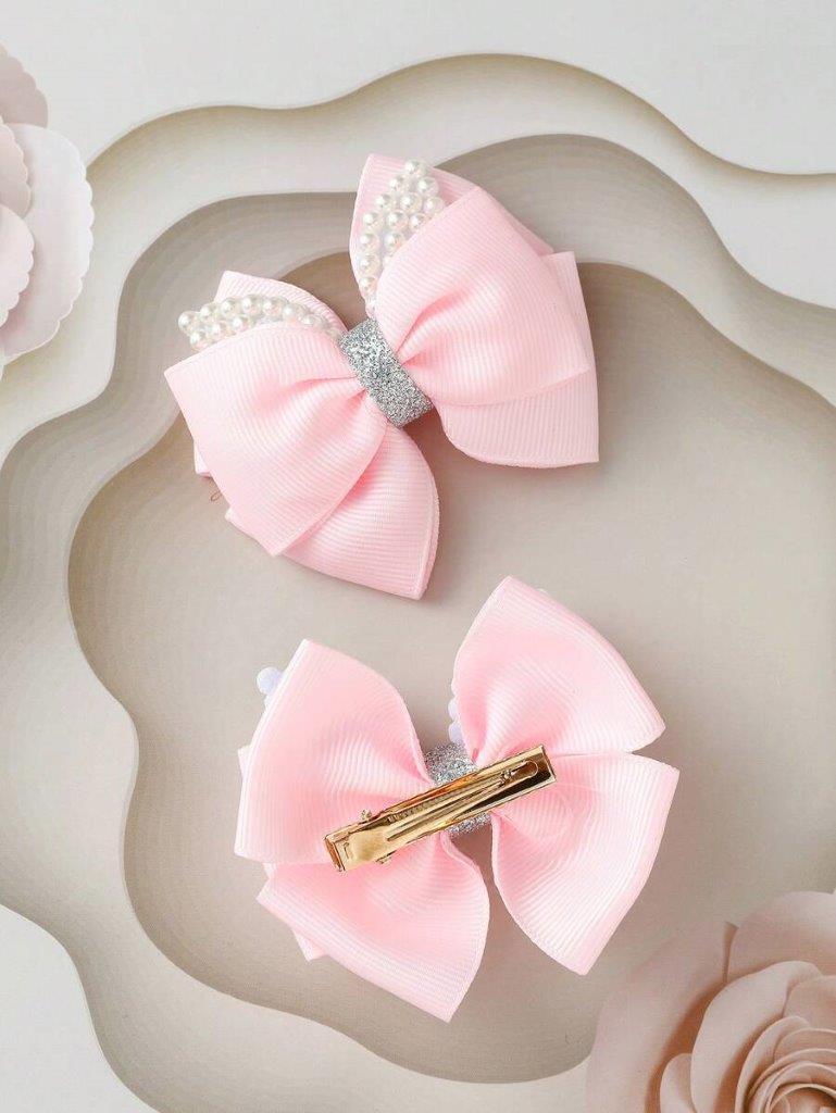 2 Piece Faux Pearl Hair Clips Set Light Pink