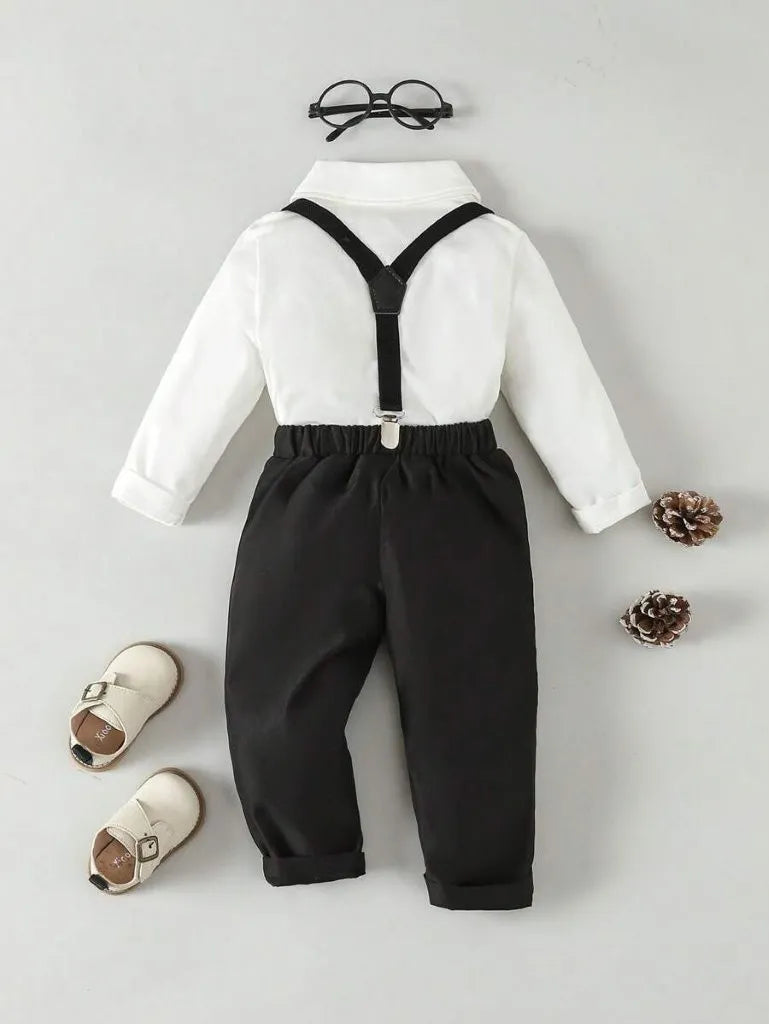 Baby 3 Piece Bow Tie Long Sleeve Suspender Outfit Black