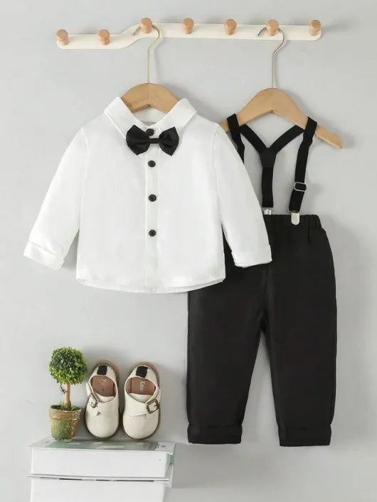 Baby 3 Piece Bow Tie Long Sleeve Suspender Outfit Black