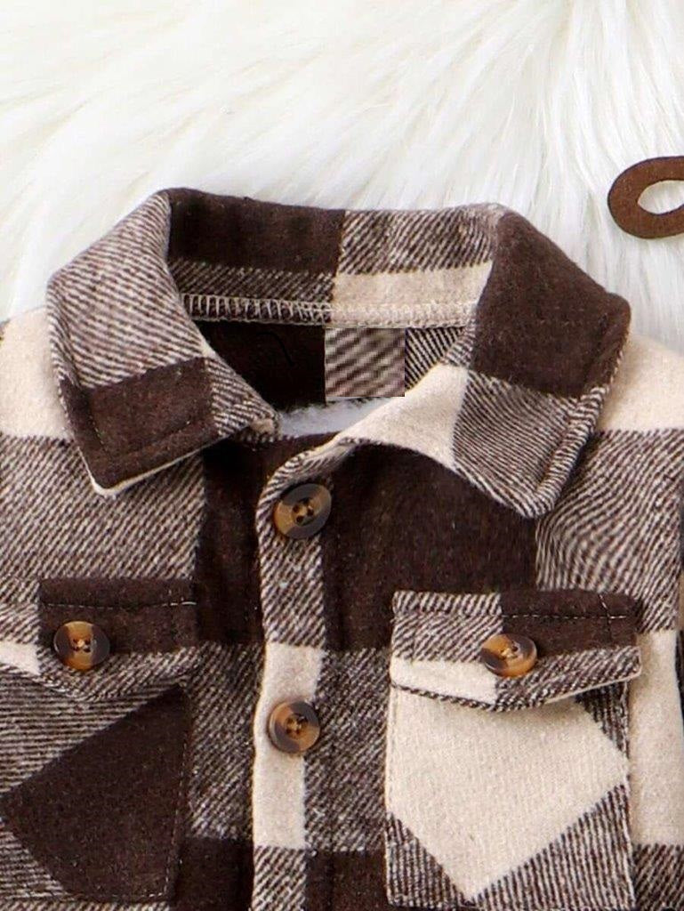 Baby Casual Plaid Overcoat Shirt With Pants Set