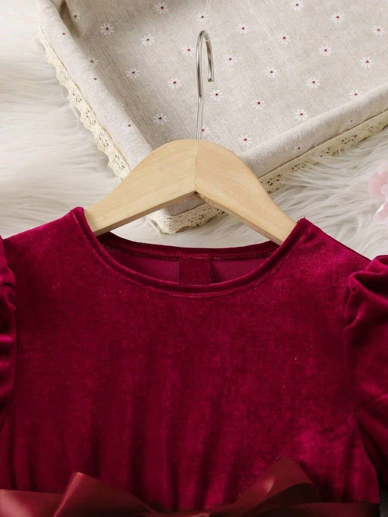 Toddler Girls Burgundy Velvet Sparkling Dress