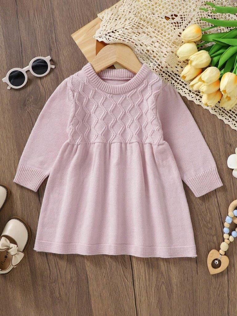 Baby Pink Pattern Knitted Dress