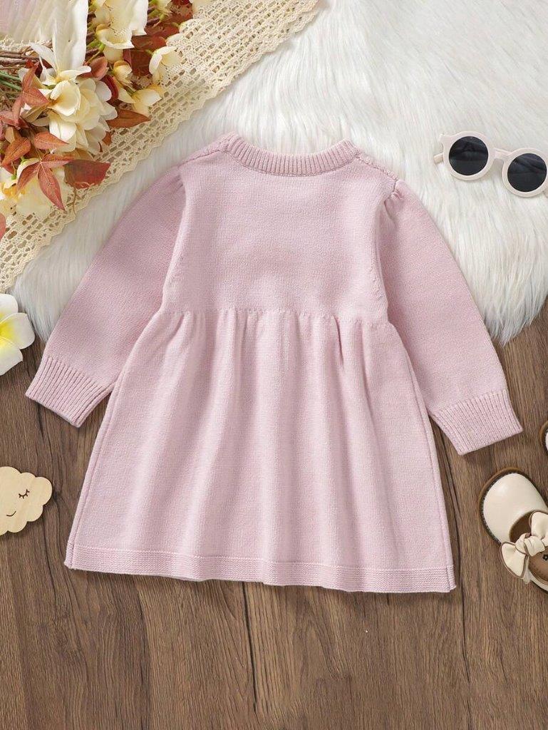 Baby Pink Pattern Knitted Dress