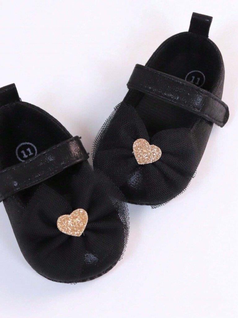 Baby Heart Princess Flats Black