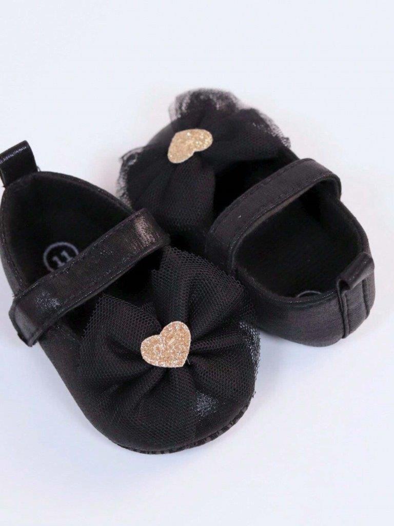 Baby Heart Princess Flats Black