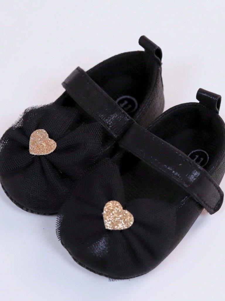 Baby Heart Princess Flats Black