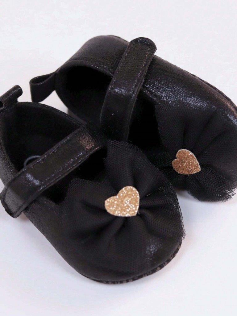 Baby Heart Princess Flats Black