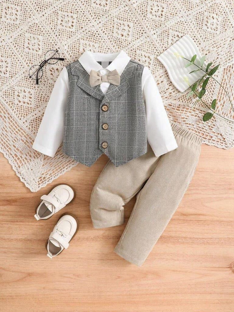 Baby Gentleman Plaid Vest Shirt And Pants Set