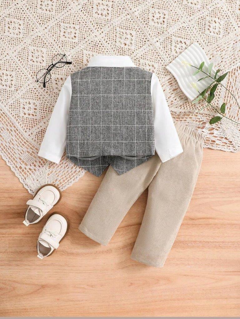 Baby Gentleman Plaid Vest Shirt And Pants Set