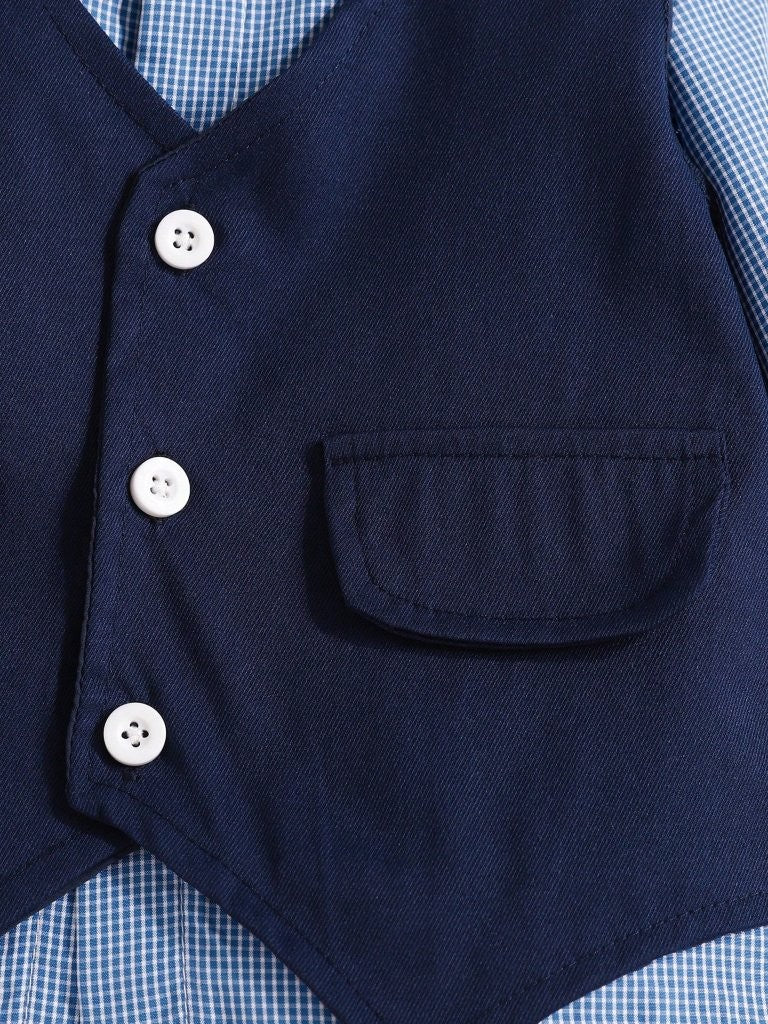 Baby Gentleman Solid Vest Shirt And Pants 3 Piece Set
