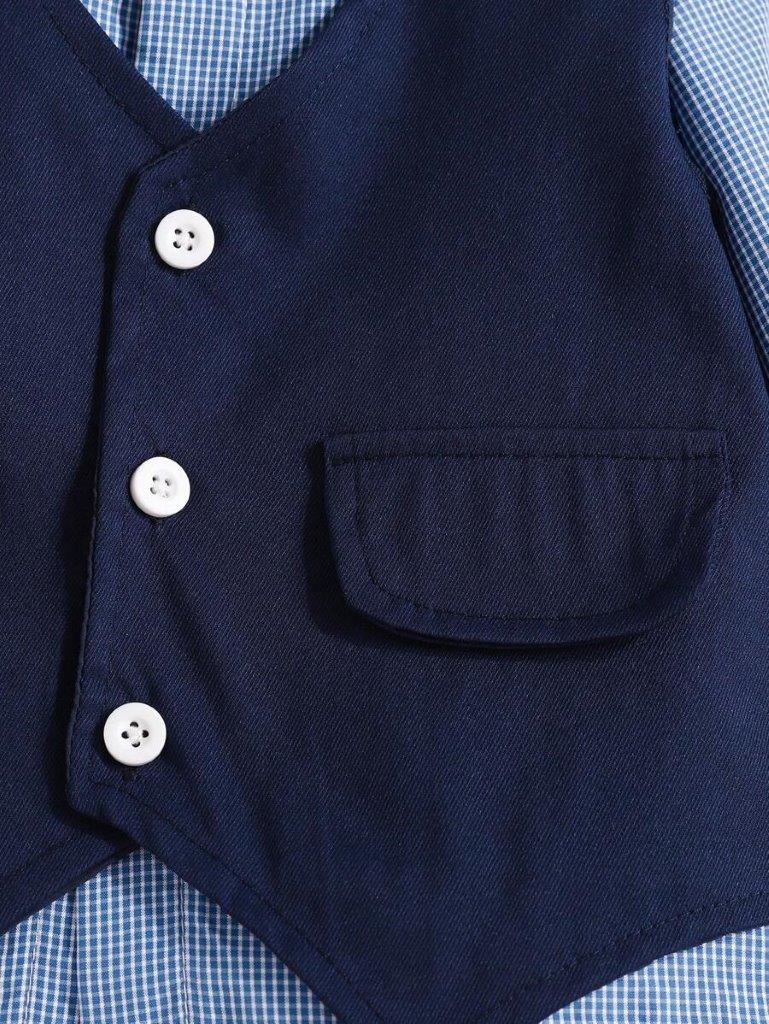 Baby Gentleman Solid Vest Shirt And Pants 3 Piece Set