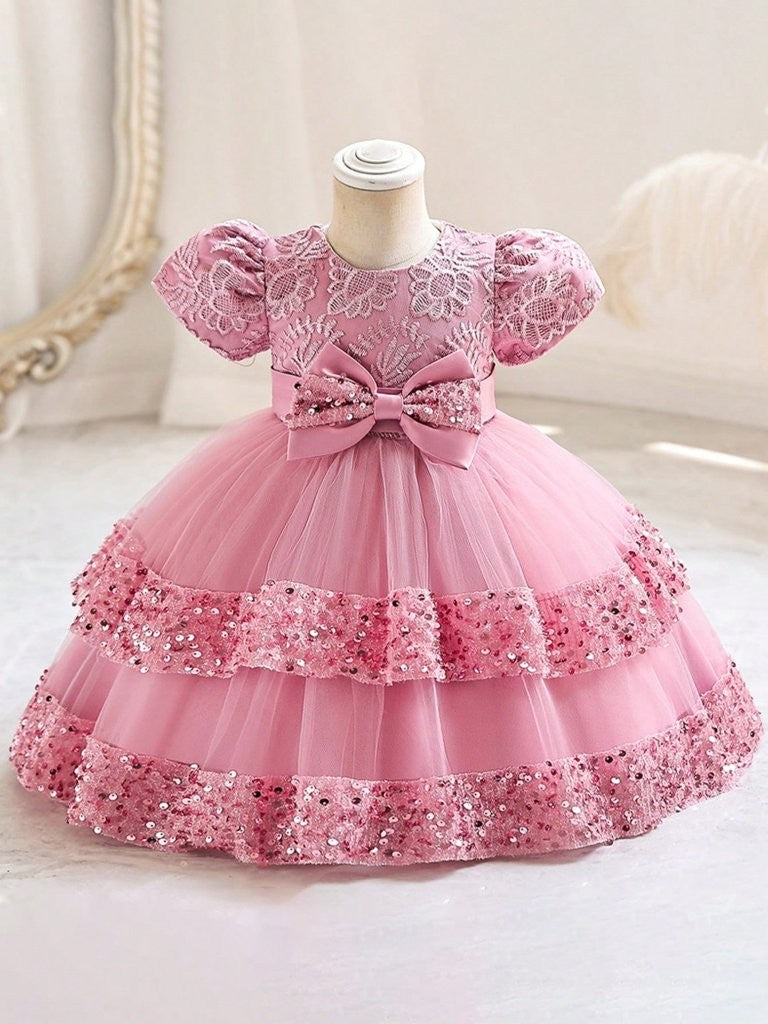 Baby Glamorous Elegant Pink Sparkling Sequin Dress