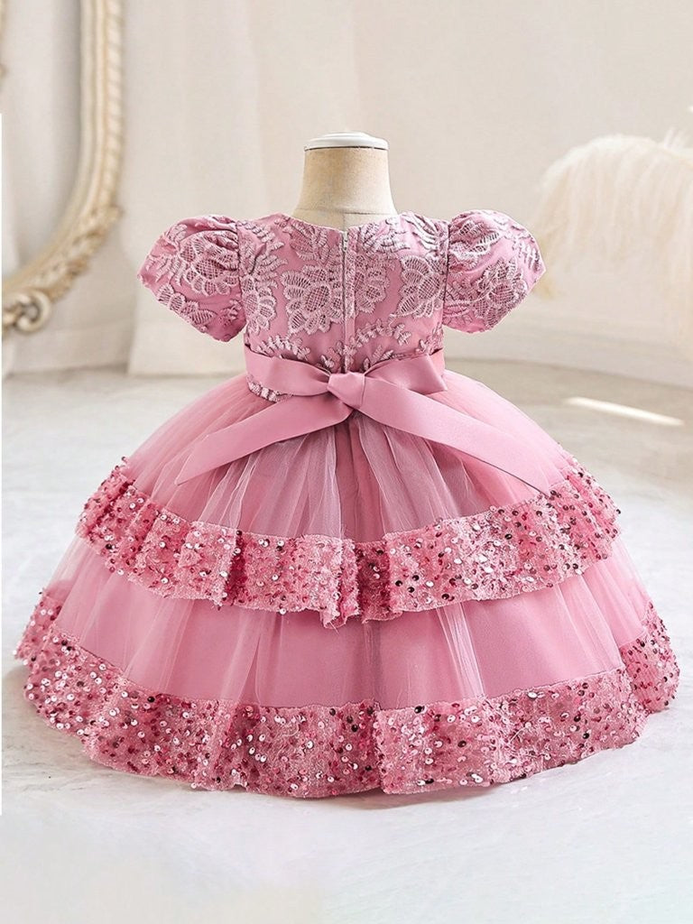 Baby Glamorous Elegant Pink Sparkling Sequin Dress