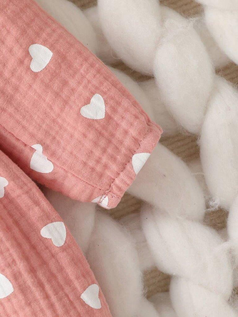 Baby Double Bow Heart Romper Set Pink